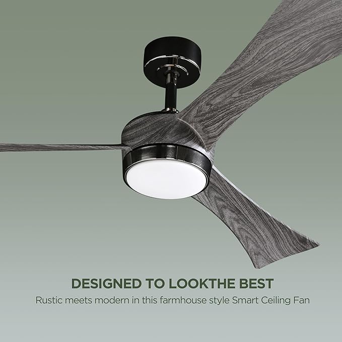 Ceiling Fan 52'' With Light: Modern Remote Control Fans with Water Transfer Printing 3 Blades - Quiet Reversible DC Motor - Outdoor Indoor