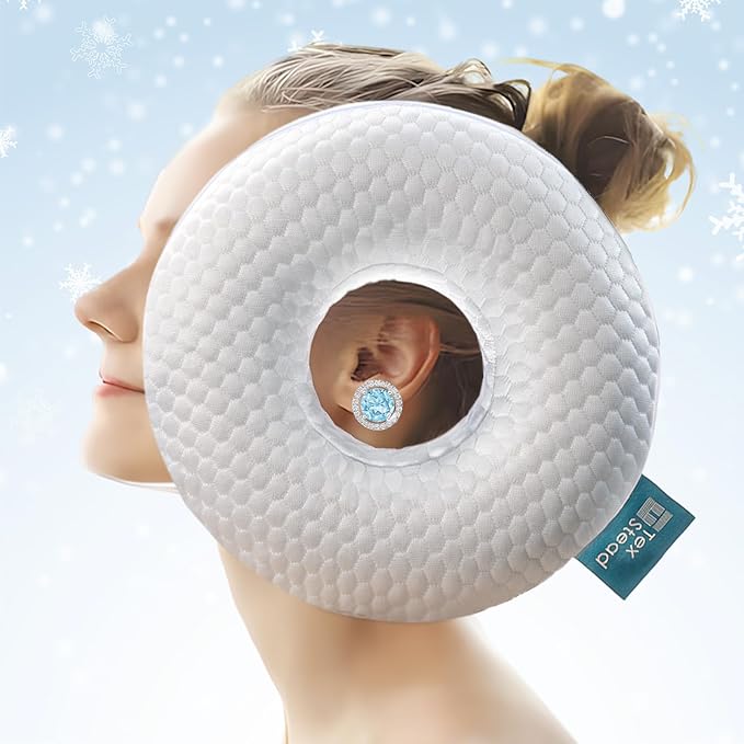Ear Pillow with Ear Piercing for Side Sleeping, Ear Hole Memory Foam Cooling Pillows for CNH and Ear Pain Ear Inflammation Pressure Sores, Travel, White
