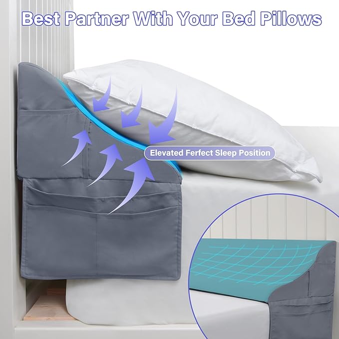 Vekkia King Size Bed Wedge Pillow for Headboard/Bed Wedge Gap Filler/Mattress Gap Filler/Wedge Pillow Headboard to Close The Gap (0-6") Between Your Headboard and Mattress, (Grey 76"x10"x7")