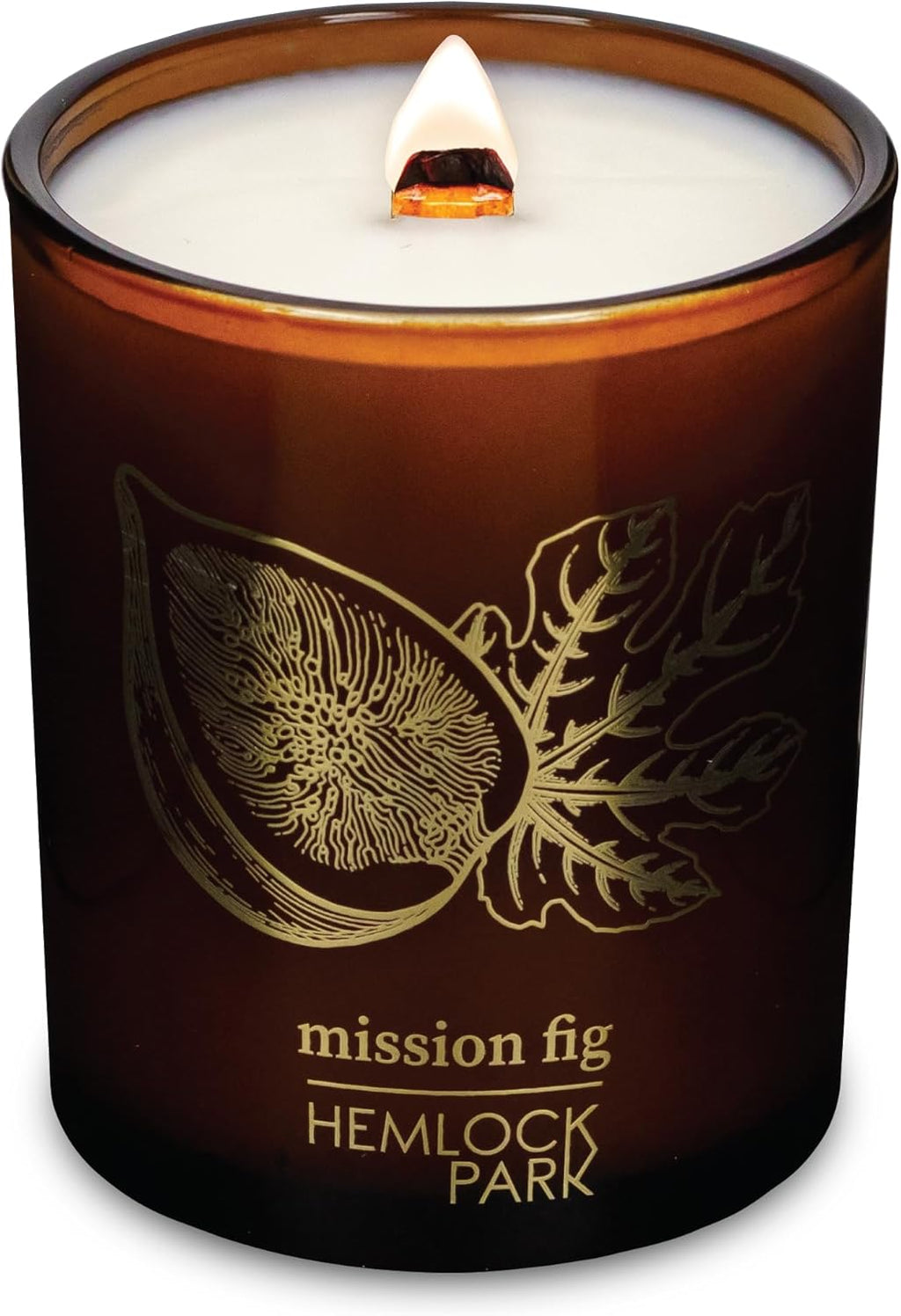 Hemlock Park Wood Wick Candle Handcrafted with Natural Coconut Wax and Essential Oils (Amber & Gold 7.2 oz, Mission Fig)
