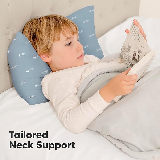 2-Pack Toddler Pillow - Soft Organic Cotton Toddler Pillows for Sleeping - 13X18 Small Pillow for Kids - Kids Pillows for Sleeping - Kids Pillow for Travel, School, Nap, Age 2 to 5 (Roadsters)