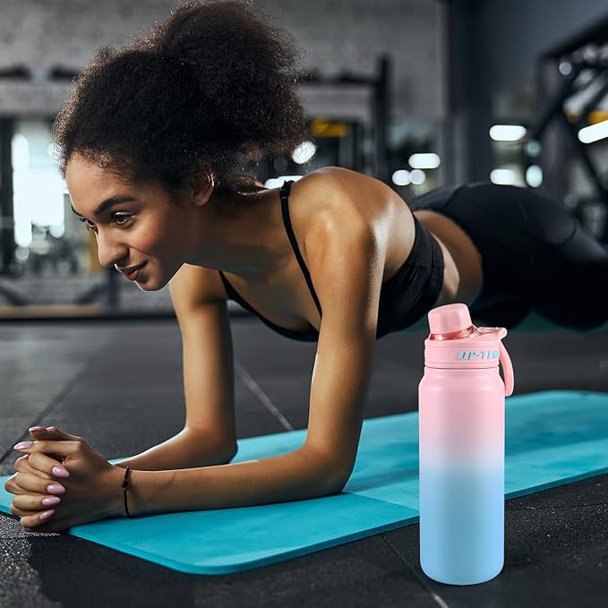 28oz Sports Water Bottle with Straw, Stainless Steel Vacuum Insulated Cooling Water Bottle, Leak Proof Metal Water Bottle, Double Insulated, Suitable for Sports, Gym and Travel (Pink & Light Blue)