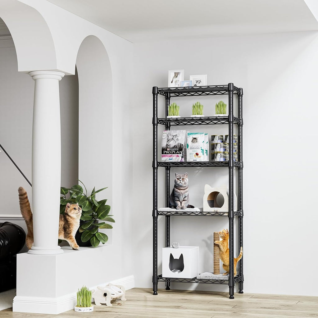 1250 lbs 5 Tier Shelf Metal Storage Shelves Wire Rack Closet Organizers for Garage Kitchen Bathroom Laundry Black 11.8" D x 23.6" W x 59.5" H