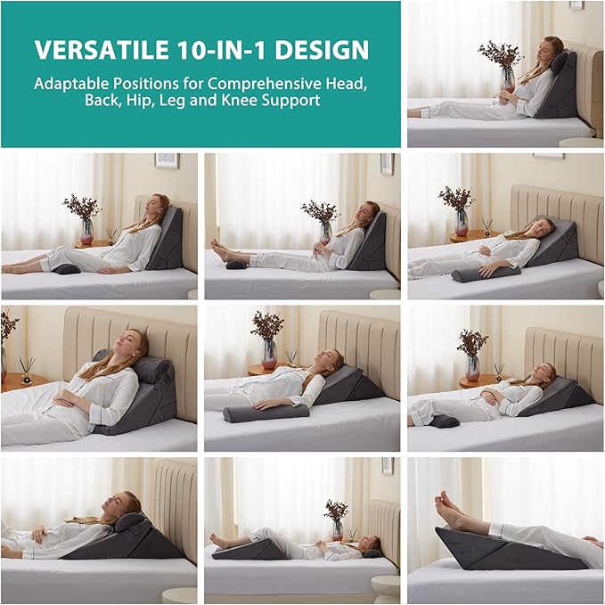 3Pcs Orthopedic Bed Wedge Pillow Set, Foam Wedge Pillow Post Surgery for Back, Leg and Knee Support, Adjustable 9&12 Inch Folding Triangle Pillow for Sleeping, Acid Reflux, Snoring, Velvet