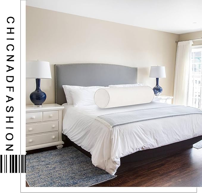 Cylinder Round Memory Foam Support Pillows Cervical Neck Roll Pillow with Pillowcase Soft, Comfortable and Breathable for Sleeping, Chair, Car, Sofa，Travel (White, 24x6)