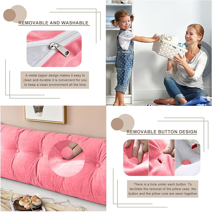 Large Triangular Headboard Pillows Long Backrest Positioning Support Bolster Cushion for Daybed Fluffy Quality Plush Body Wedge Pillow with Removable Cover(Pink -Full-54x8x20in)