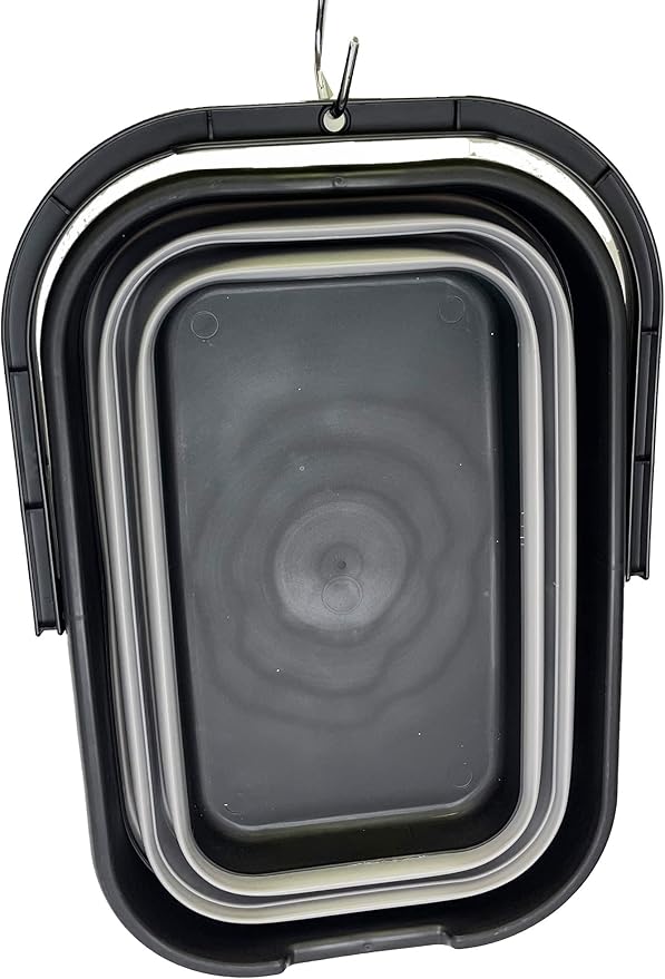 SAMMART 12L (3.1 gallon) Collapsible Rectangular Handy Bucket/Multiuse Foldable Water Pail for Camping, Fishing (Alloy Grey + Crystal Blue (Set of 2))