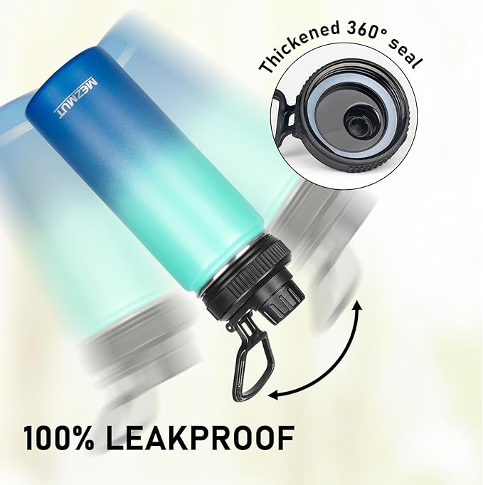 18oz Insulated Water Bottle with Straw&3 Lids Stainless Steel Water Bottles Kids Metal Thermos Water Bottle Cup for School Vacuum Insulated Bottles Leak-Proof Travel Thermal (Gradient Blue)