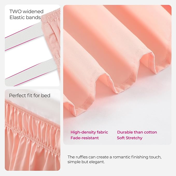 RIMELA Bed Skirt Queen Size 18 Inch Drop, Wrap Around Elastic Bedskirt Solid Microfiber Luxury Hotel Quality Fabric, Easy to Install Machine Washable Wrinkle & Fade Resistant, Coral