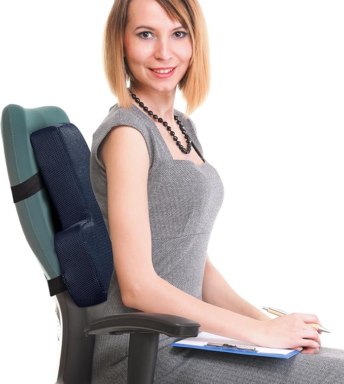 HOMBYS Lumbar Support Pillow for Office Chair-Seat Cushion for Back Support, Improved Sitting Posture and Upper/Lower Back Pain Relief for Desk Chairs, Car Seats and Airplanes (Navy Blue, 17"x13"x3")