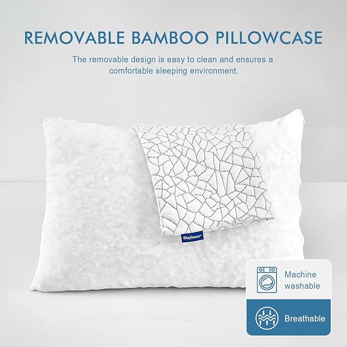Dafinner Adjustable Shredded Memory Foam Pillows Standard/Queen Size - 100% Removable Cover from Bamboo Derived Rayon, Cooling Medium Bed Pillows for Side Stomach & Back Sleepers - Pack of 2, 20"x28"