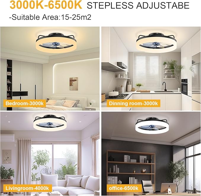 Modern Bladeless Ceiling Fan with Lights and Remote AC – Ultra-Quiet 6-Speed Fan, Dimmable LED, Reversible Airflow for Year-Round Comfort, App & Remote Control for Bedroom, Kids Room and Living Room.