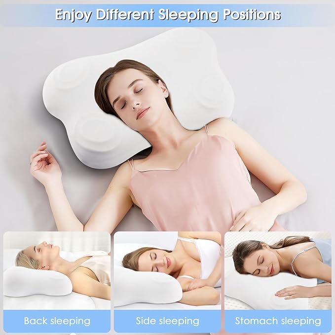 Cervical Neck Pillow for Side Sleeping: Ergonomic Neck Support Contour Bed Pillow - Memory Foam Pillows, Standard, White, LYM012