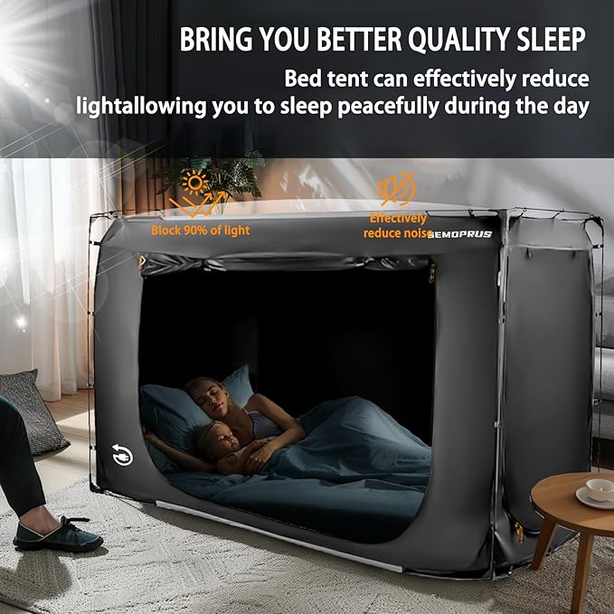 Bed Tent Twin Size, Bed Canopy Tents, Portable Sleeping Tents, Dream Tents for Adult and Kids, Breathable 70% Blackout Privacy Space, Canopy Tent for Bed with Three Doors (Mattress Not Included)