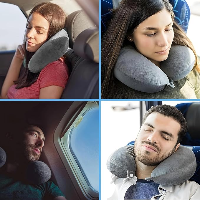 Travel Pillow Memory Foam Neck Pillow Support Pillow,Luxury Compact & Lightweight Quick Pack for Camping,Sleeping Rest Cushion (Grey)