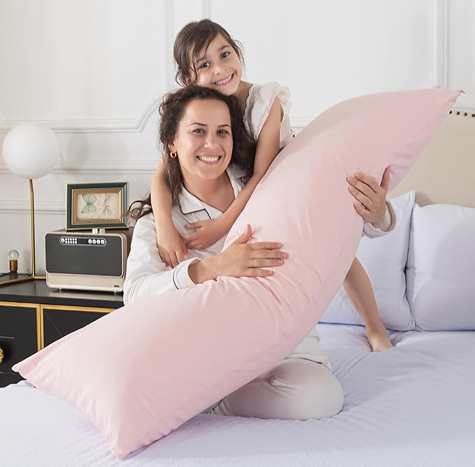 WhatsBedding Memory Foam Body Pillow for Adults, Long Body Pillow for Sleeping, Full Body Pillow for Bed (Removable Cotton Jersey Knitted Cover) - Pink