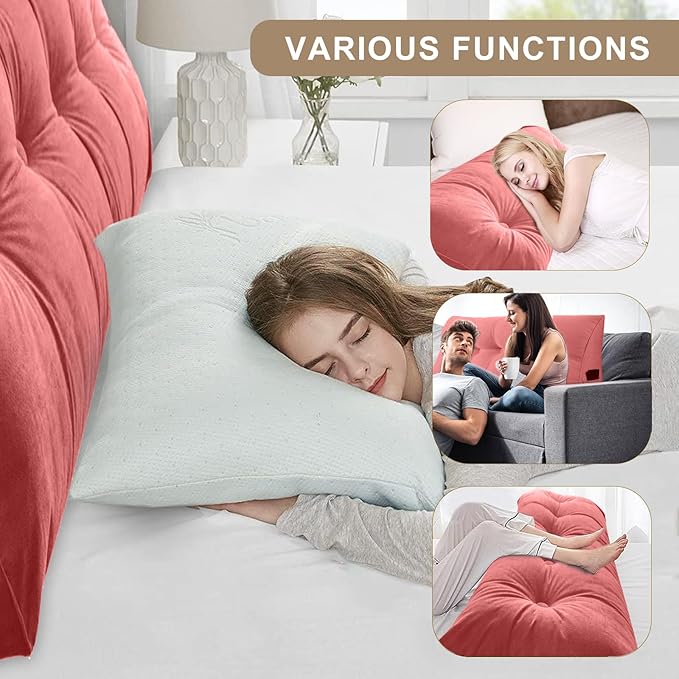 Large Triangular Headboard Pillows Long Backrest Positioning Support Bolster Cushion for Daybed Fluffy Quality Plush Body Wedge Pillow with Removable Cover(Wine Red -24x8x20in)