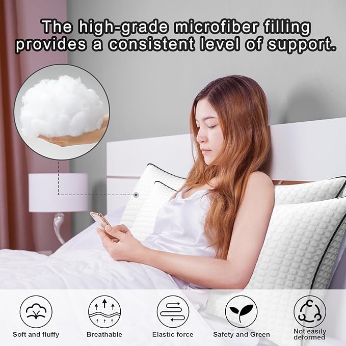 Bed Pillows for Sleeping Standard Size Set of 4,Cooling Breathable Pillows for Side and Back Sleepers Down Alternative Filling Luxury Soft