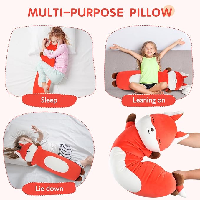 22 inch Orange Fox Body Pillow for Kids, Fox Stuffed Animals, Soft Long Cuddle Pillow Plushies, Giant Cute Fox Plush Toys Gift for Kids, Boys Birthday