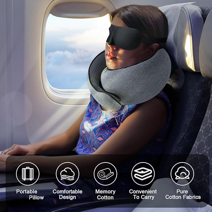 Neck Pillow Airplane, Traveling Pillows for Airplanes, Memory Foam Neck Pillow, Stowable U-Shaped Pillow