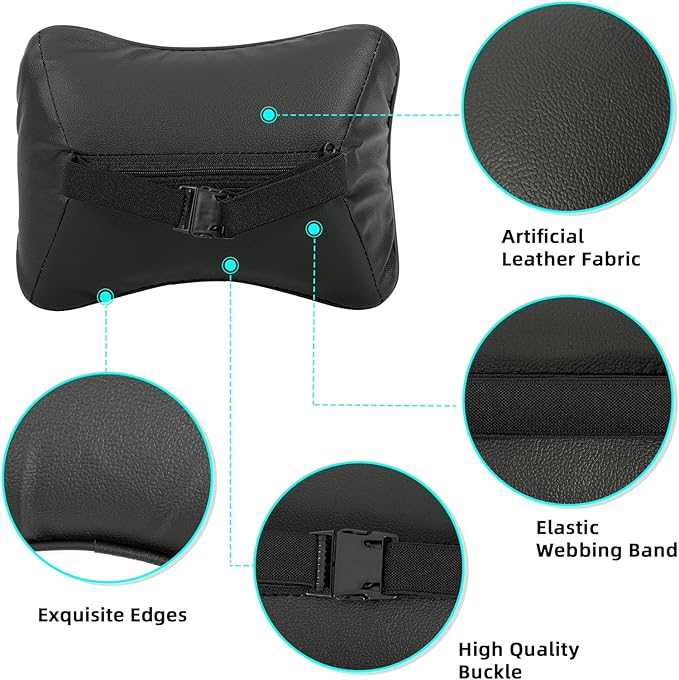 Car Neck Pillow, Car Headrest Pillow for Driving with 2.2" Rear View Blind Spot Mirrors, Memory Foam Car Pillow for Cervical Support, Vehicle Headrest Pillow for Car Seat, Black