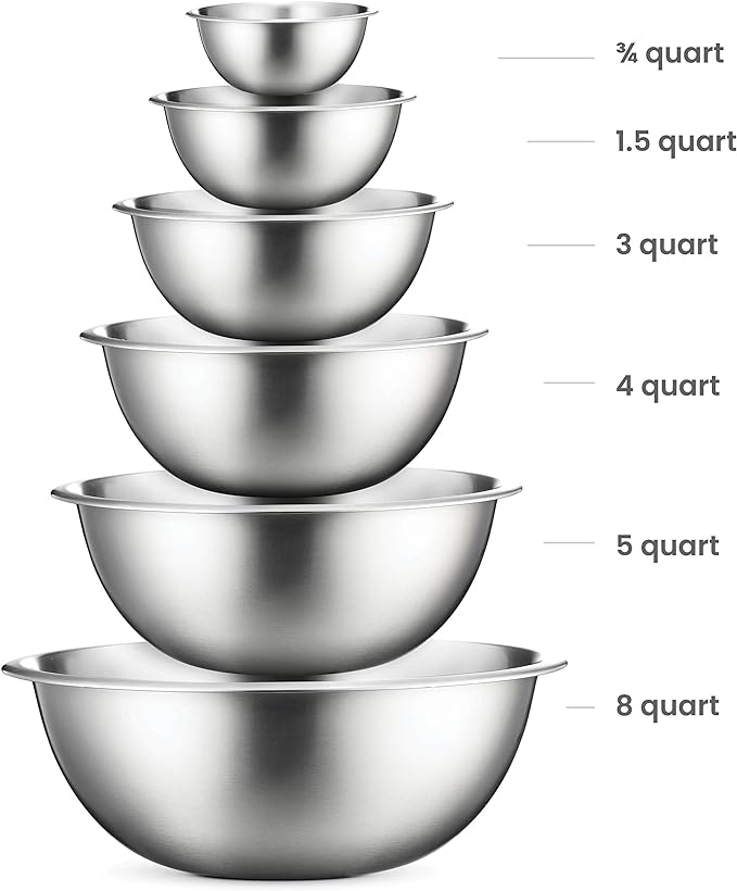 FineDine Stainless Steel Mixing Bowls Set for Kitchen, Dishwasher Safe Nesting Bowls for Cooking, Baking, Meal Prepping