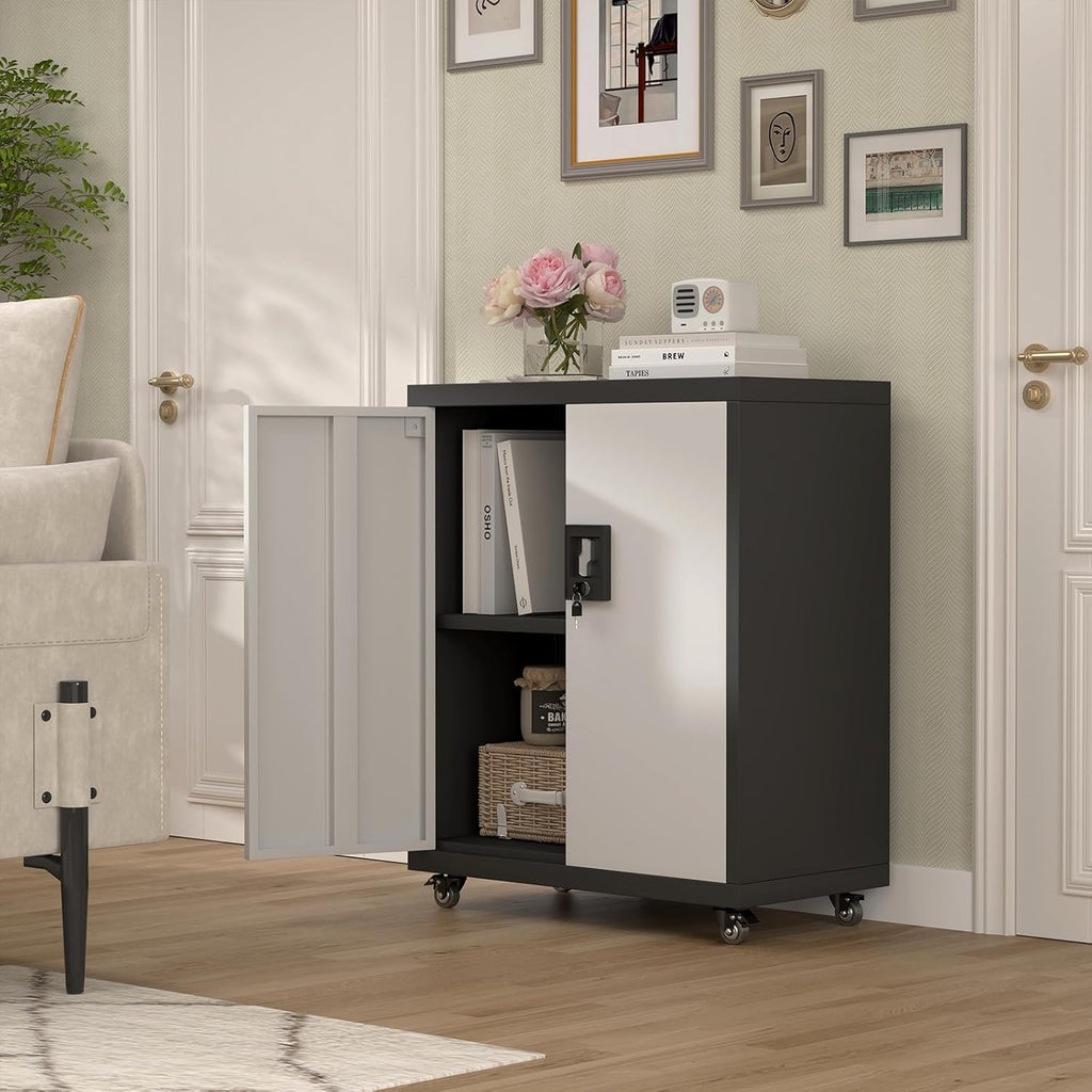 Locking Storage Cabinet,Steel Garage Cabinet with Wheels,Utility Tool Cabinet1 for Garage,Home Office and Warehouse