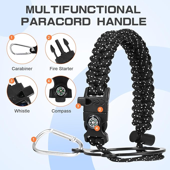 40 oz Insulated Water Bottle with Straw& Spout 2-in-1 Lid, Triple Wall Vacuum Stainless Steel Cold 48H, Leak Proof Sports Metal Flask Jug with Paracord Handle, Black