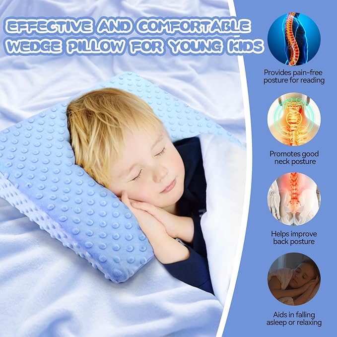 Kids Wedge Pillow with Pillowcase, Memory Foam for Back,Legs & Knees, Relaxation and Comfort, Soft and Breathable, Dot Texture Pillow for Reading Watching TV Gaming Sleeping, Fit for Sofa Floor Room