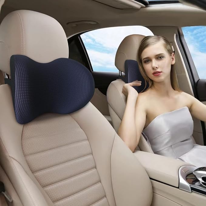 Memory Foam Car Headrest Pillow, Ice Silk Car Pillow for Driving Seat with Adjustable Strap, Breathable Removable Cover & Ergonomic Design - Softness Office Travel Car Neck Pillow(Purple, 1PC)