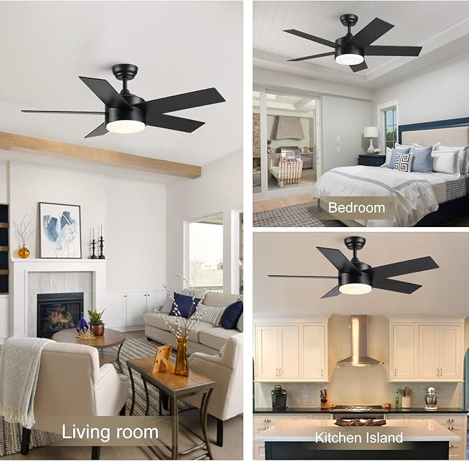 44 inch Black Ceiling Fan with Light Remote Control, LED Ceiling Fans with Lights, 3-Colors Temperatures Dimmable, Modern Ceiling Fan for Bedroom, Dining Room, Living Room