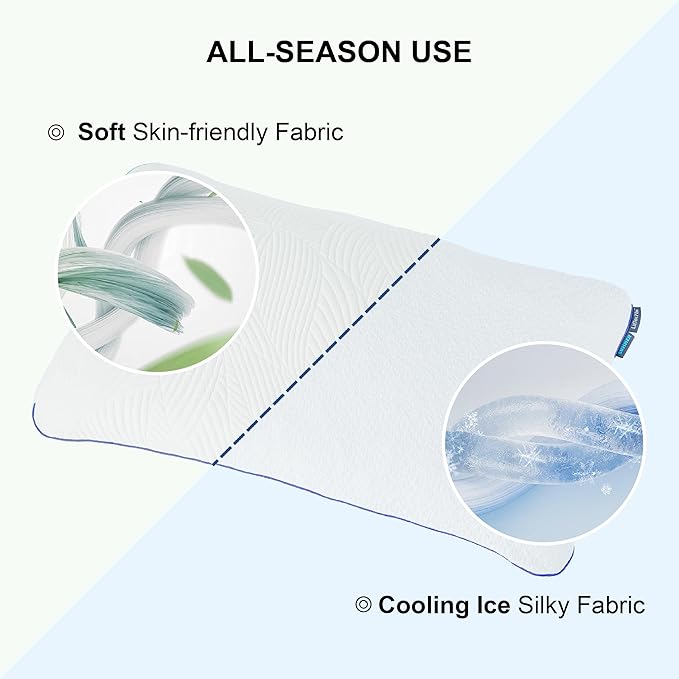 Shredded Memory Foam Pillows Queen Bed Pillows Set of 1, Summer Cooling Pillows for Hot Sleepers with Washable Pillowcase, and Winter Soft Dual Sided Pillow for Back and Stomach Sleepers