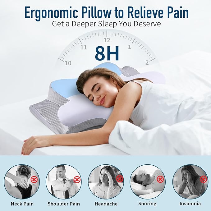 Cervical Pillow for Neck Pain Relief, Contour Memory Foam Pillows for Sleeping Cooling Neck Support Pillow Odorless Ergonomic Pillow Orthopedic Bed Pillow for Side Back Stomach Sleepers