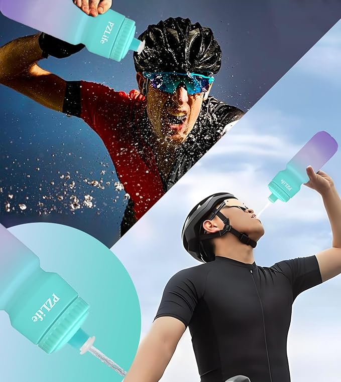 24oz Bike Squeeze Water Bottle, BPA Free Cycling Water Bottle,Leakproof, with Capacity Scale w/Pull Top Lid, Reusable Sport Water Bottle, for Bicycle, Gym,Running