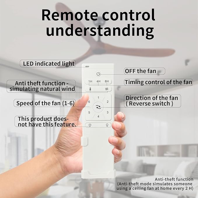 Bigzone 70" Ceiling Fan Without Light, 3 Solid Wood Blades, Remote Control, Reversible Wooden Ceiling Fan