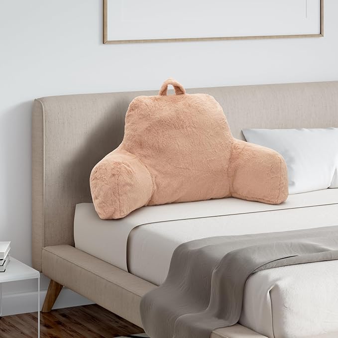 Reading Pillow for Sitting in Bed Adult, Standard Reading Pillow with Memory Foam, Back Pillow for Bed Sitting Up with Extend Arms, Bed Reading Pillow, Camel