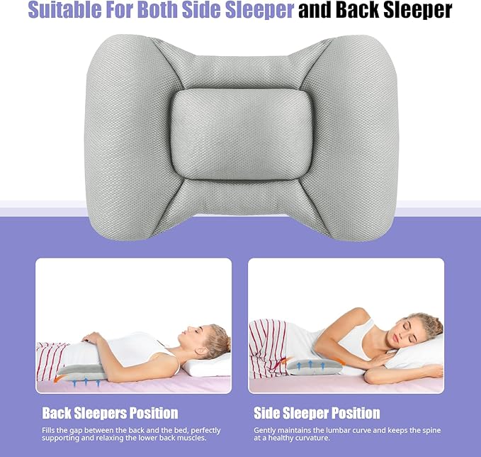 BALAPET Breathable Lumbar Support Pillow for Bed, Adjustable Shredded Memory Foam Lumbar Pillow for Sleeping, Relieve Back & Lumbar Pressure Perfect for Office Chairs Car Seats Beds