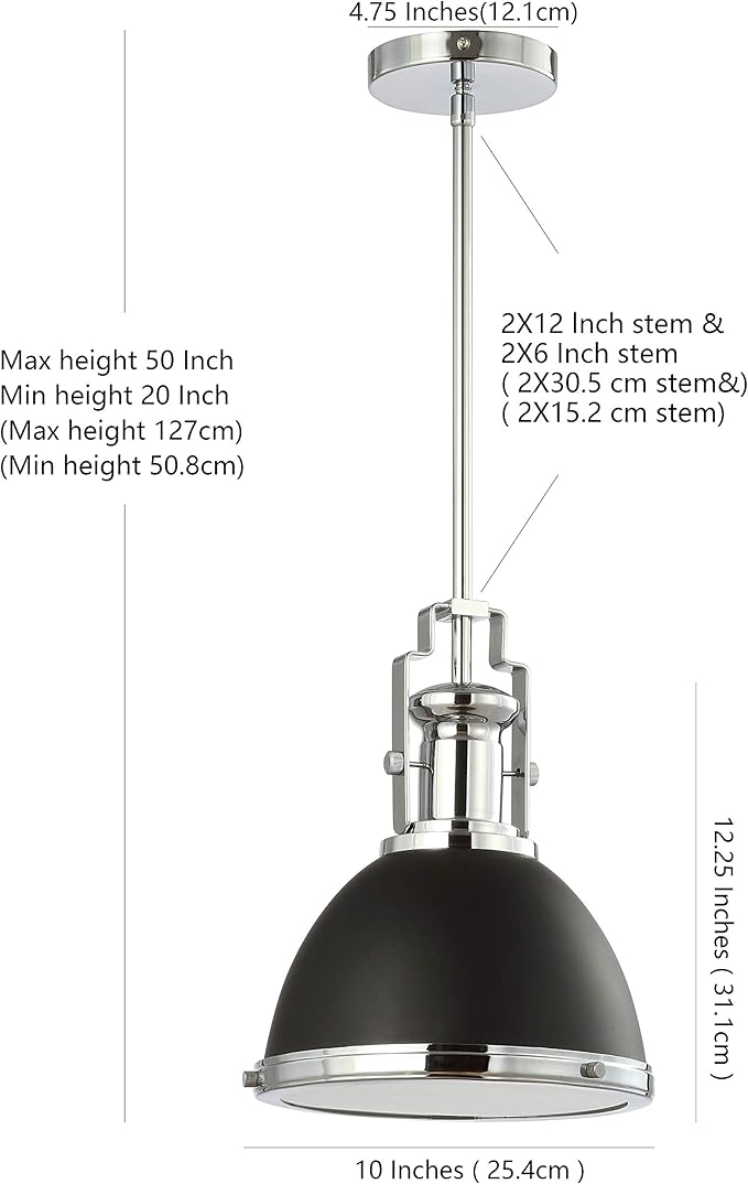 JONATHAN Y JYL9535B Homer 10" Iron/Glass Adjustable Vintage LED Kitchen Pendant for Living Room Bedroom, Bohemian Classic, Black/Chrome