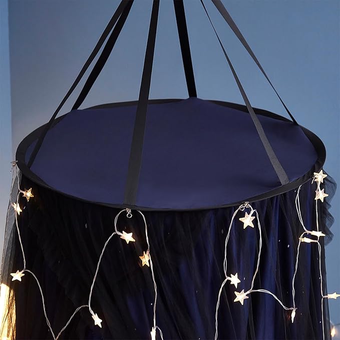 Kertnic Gorgeous Dolphin Printed Bed Canopy for Girls & Adults, Room Decorative Cozy Bed Curtain Canopy Drapes, Round Dome Luxurious Lace Princess Canopies Mosquito Netting (Dolphin)