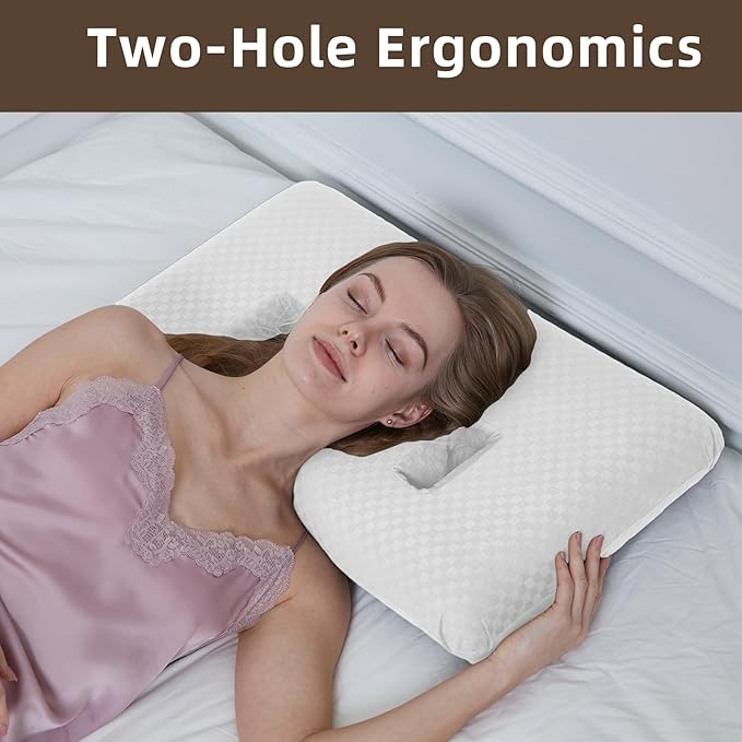 Ear Piercing Pillow with Ear Hole for Sleeping with Sore Ear Pain, Memory Foam 2 Hole Ear Hole Pillow Ear Guard Pillow | Ear Piercing Protection | Support earplugs for Sleep (White)