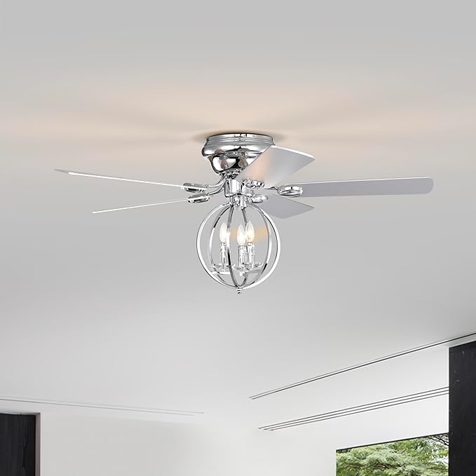 NicBex Ceiling Fan 52 Inch Ceiling Fan with Lights Ceiling Fans with 5 Blades and Remote Control Ceiling Fan with Round Lamp Shade for Bedroom, Living Room, Silver