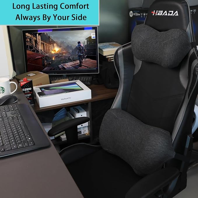 Car Back Cushion Lumbar Support and Car Neck Pillow Kit, Memory Foam Ergonomic Neck Pillow Kit for Driving Fatigue Relief, Comfort and Support Your Neck and Back