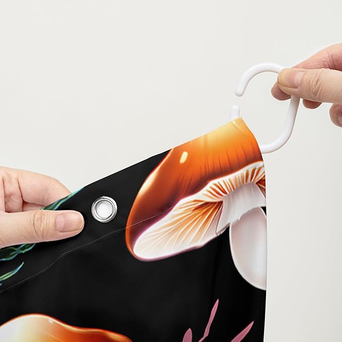 AILONEN Cartoon Mushroom Shower Curtain,Cute Red Mushroom Waterproof Fabric Bath Curtain for Kids Girls Boys,Natural Fungal Plants Shower Curtain Set for Bathroom 72" W*84" H