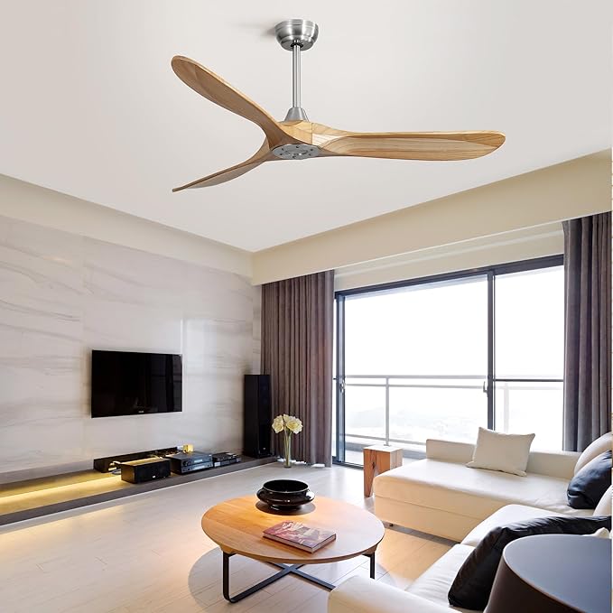 NicBex Ceiling Fan 60 Inch Ceiling Fans Without Light Ceiling Fan with 3 Blades and Remote Control Reversible DC Motor Ceiling Fan for Bedroom, Living Room, Natural