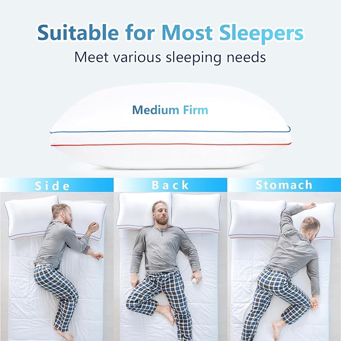 Pillows Standard Size Set of 2, Fluffy Bed Pillows for Sleeping, Standard Pillows 2 Pack with Hotel Quality, Firm and Supportive Down Alternative Pillow for Side and Back Sleeper, 20" x 26"