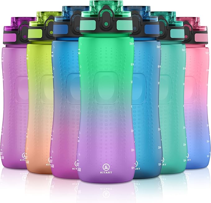25oz Kids Sports Water Bottles for School with Spout Lid (Green Purple)