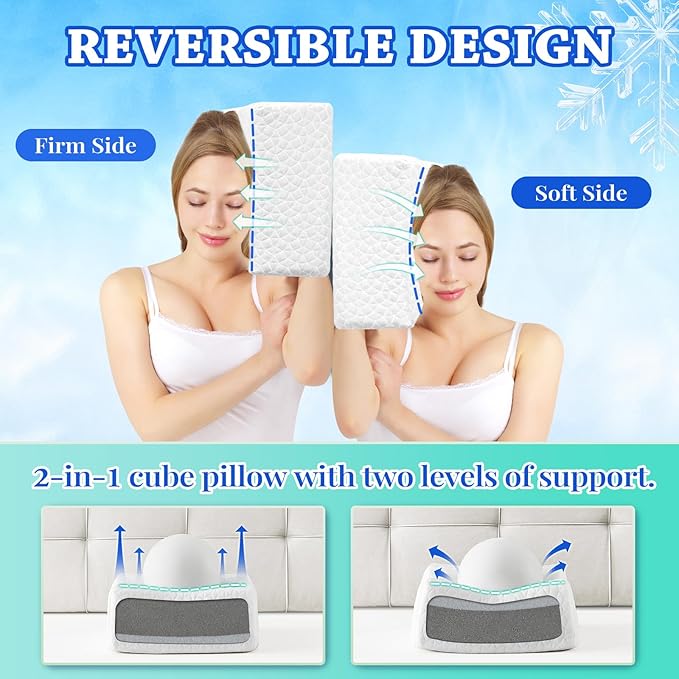 HARBOREST Cooling Cube Pillow - Side Sleeper Pillow for Neck and Shoulder Pain, Memory Foam Pillow Cube Pro with Adjustable Firmness,12"x12"x5"