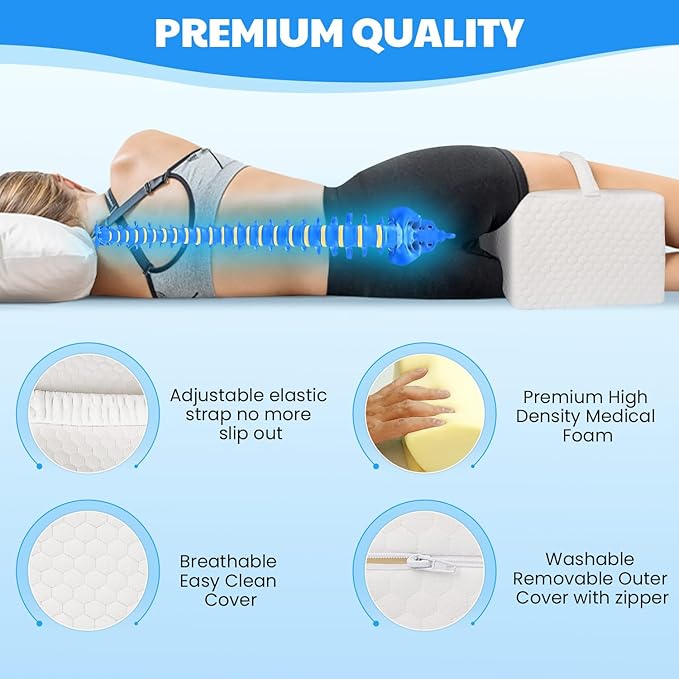 Memory Foam Knee Pillow, Leg Pillow for Side Sleeping, Contour Support Ergonomic Knee Pillow with Cover and Strap, for Side Sleepers, Spine Alignment, Hip, Back and Joint Pain Relief