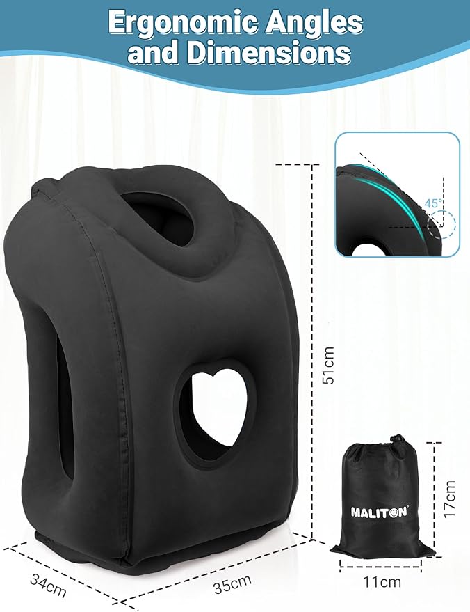 Maliton Inflatable Travel Pillow for Airplane Comfortable Sleeping to Relieve Neck and Shoulder Pain, Support Head Inflatable Pillow for Long Flights, Used for Airplanes, Cars, Trains, Office(Black)