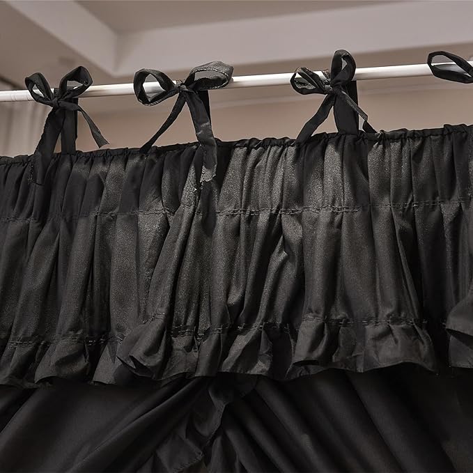 4 Corners Post Princess Ruffle Curtain Bed Canopy Lace Up Elastic Cozy Breathable Tent Mosquito Net for Girls Bedroom Decoration(Black, 70-78" W*86" L*82" H/King)